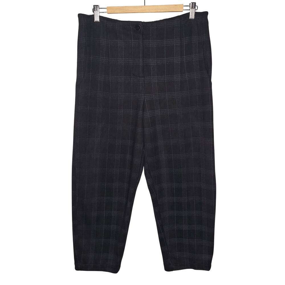 Ruti Barrell Leg Plaid Pant 3 Large Dark Tartan Print Career Minimalist Goth Alt